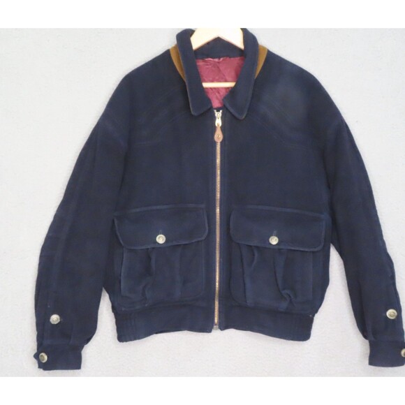 Vintage Hugo Boss Cashmere Wool Bomber Jacket Blue Full Zip Quilted Liner Medium - Picture 1 of 14